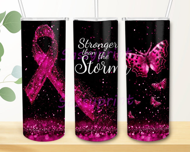 Stronger Than The Storm Tumbler Design, Breast Cancer Awareness Tumbler Png, Pink Ribbon Butterfly Design Png, Breast Cancer Sublimation Png, Digital Download Sublimation sassyprint 