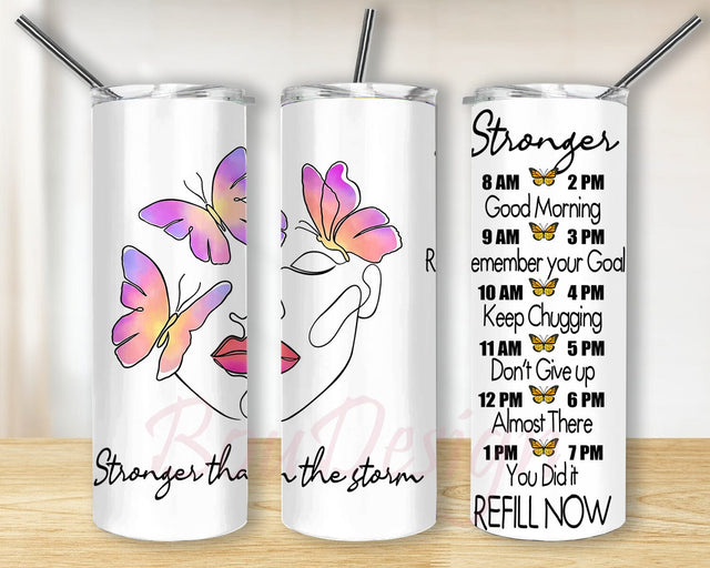 Stronger Than The Storm Tumbler Design, Women Face Line Art 20oz Tumbler Png, Motivational Quote Sublimation Design, Digital Download Sublimation BouDesign 