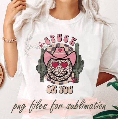 Stuck On You Sublimation Png, Retro Valentines Png, Smiley Face Cowboy Design Png, Western Valentines Day Png, Digital Download Sublimation PrintingLife 