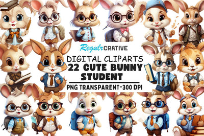 Student Bunny Cute Clipart Sublimation Regulrcrative 