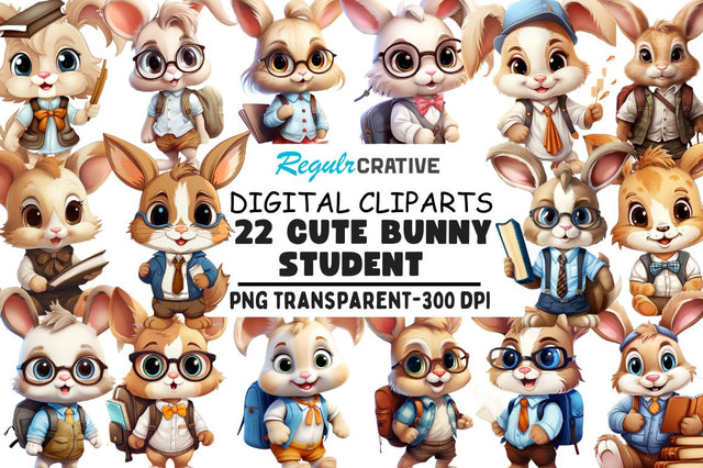 Student Bunny Cute Clipart Sublimation Regulrcrative 