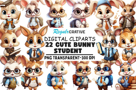 Student Bunny Cute Clipart Sublimation Regulrcrative 