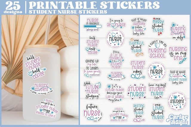 Student Nurse Stickers Bundle | Funny Student Nurse Stickers Sublimation Carla C Designs 