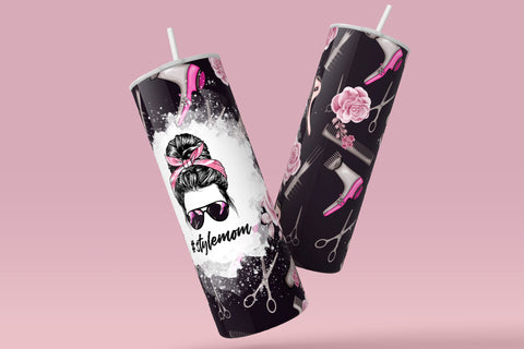 Style MOM, Mom Life Tumbler Wrap PNG, Add Your Own Text, Hair Life Messy Bun Hair Stylist, 20 oz Skinny Seamless Sublimation Designs Sublimation Syre Digital Creations 