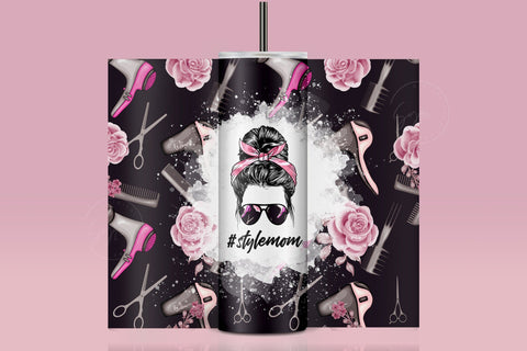 Style MOM, Mom Life Tumbler Wrap PNG, Add Your Own Text, Hair Life Messy Bun Hair Stylist, 20 oz Skinny Seamless Sublimation Designs Sublimation Syre Digital Creations 