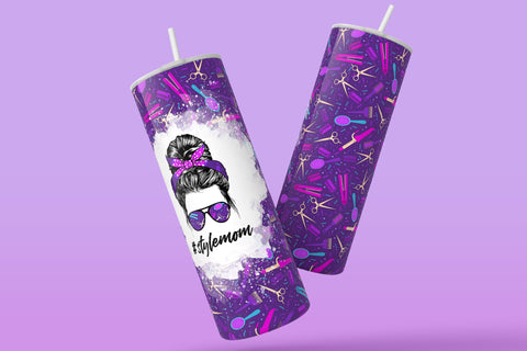 Style MOM, Mom Life Tumbler Wrap PNG, Add Your Own Text, Hair Life Messy Bun Hair Stylist Seamless Sublimation Designs, Skinny 20 oz Sublimation Syre Digital Creations 
