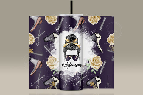 Style MOM, Mom Life Tumbler Wrap PNG, Add Your Own Text, Hair Life Messy Bun Hair Stylist Seamless Sublimation Designs, Skinny 20 oz Sublimation Syre Digital Creations 