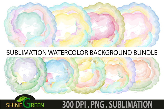 Sublimation Background Bundle - 9 Watercolor PNG Files Sublimation Shine Green Art 