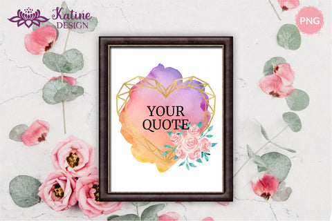 Sublimation Background Bundle Geometric Gold Foil Floral Frames Clipart with Watercolor Brush Stroke Splashes Png Sublimation KatineDesign 