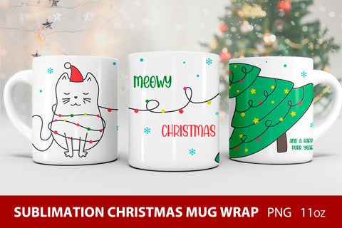 Sublimation christmas mug wrap with cat meowy christmas mug Sublimation KMarinaDesign 