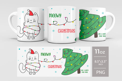 Sublimation christmas mug wrap with cat meowy christmas mug Sublimation KMarinaDesign 
