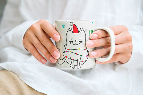 Sublimation christmas mug wrap with cat meowy christmas mug Sublimation KMarinaDesign 