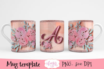 Sublimation design for 11oz mug, monogram letter A Sublimation Amorclipart 