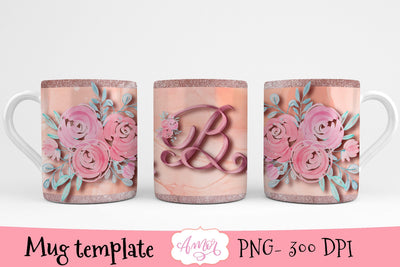 Sublimation design for 11oz mug, monogram letter B Sublimation Amorclipart 