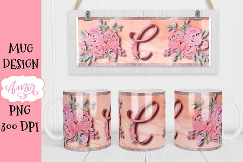 Sublimation design for 11oz mug, monogram letter C Sublimation Amorclipart 