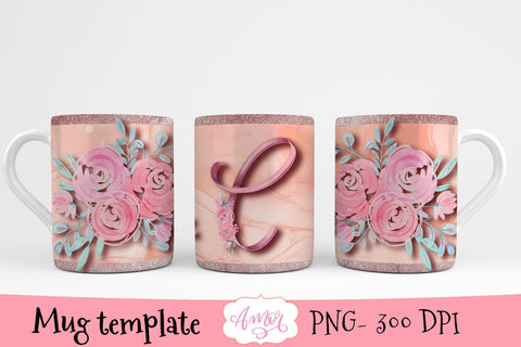 Sublimation design for 11oz mug, monogram letter C Sublimation Amorclipart 