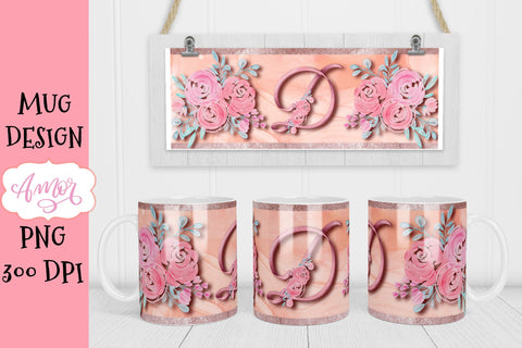Sublimation design for 11oz mug, monogram letter D Sublimation Amorclipart 
