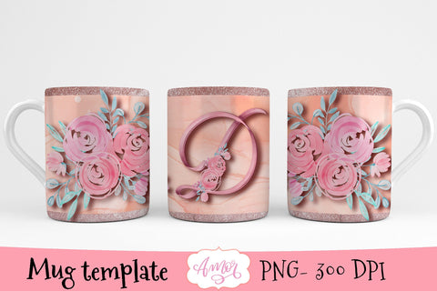 Sublimation design for 11oz mug, monogram letter D Sublimation Amorclipart 