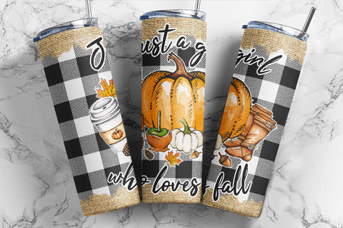 Sublimation Fall Tumbler png, 20oz Skinny Tumbler Sublimation Design, Just a girl who loves fall Png, Hello Fall, Thanksgiving PNG Sublimation TumblersByPhill 