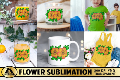 SUBLIMATION Flower PNG Floral Sublimation Hand Drawn Flowers SVG zoellartz 