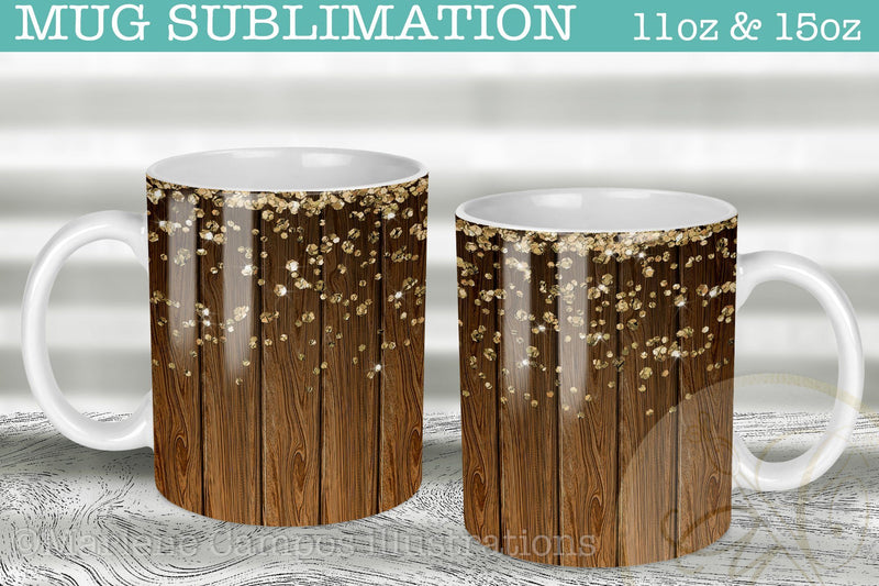 Sublimation for Mug / Classic Wood and Glitter /11oz and 15oz Sublimation Marlene Campos 