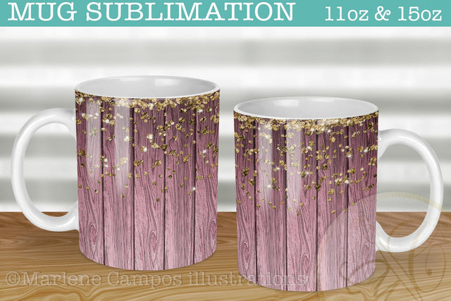 Sublimation for Mug / Pink Wood and Glitter /11oz and 15oz Sublimation Marlene Campos 