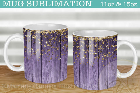 Sublimation for Mug / Purple Wood and Glitter /11oz and 15oz Sublimation Marlene Campos 