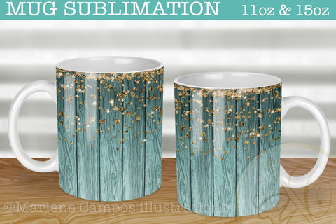 Sublimation for Mug / Turquoise Wood and Glitter /11oz and 15oz Sublimation Marlene Campos 