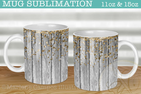 Sublimation for Mug / White Wood and Glitter /11oz and 15oz Sublimation Marlene Campos 