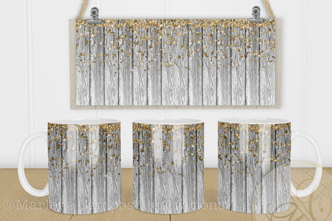 Sublimation for Mug / White Wood and Glitter /11oz and 15oz Sublimation Marlene Campos 