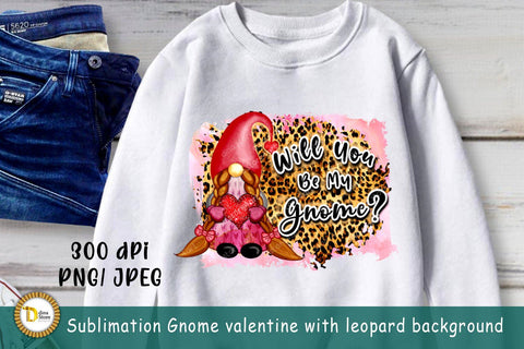 Sublimation Gnome valentine with leopard background Sublimation Dina.store4art 