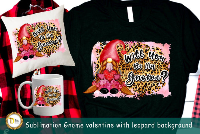 Sublimation Gnome valentine with leopard background Sublimation Dina.store4art 