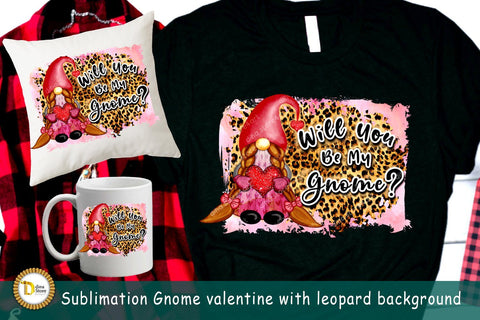 Sublimation Gnome valentine with leopard background Sublimation Dina.store4art 