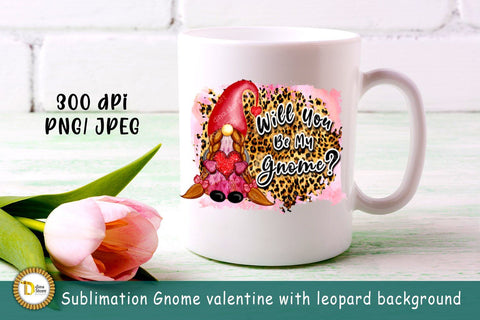 Sublimation Gnome valentine with leopard background Sublimation Dina.store4art 
