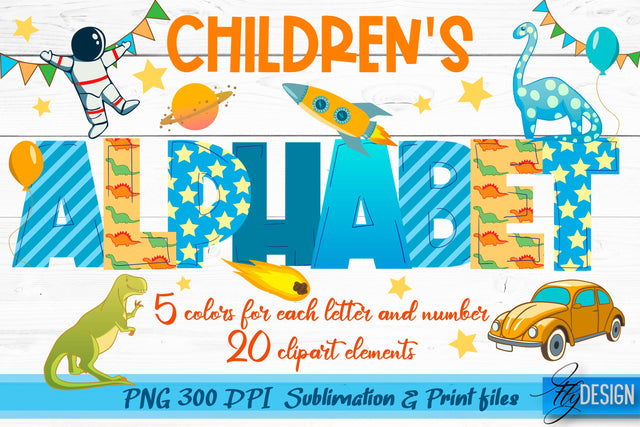 Sublimation Letters, Numbers & Cliparts| Children's Alphabet Sublimation Fly Design 