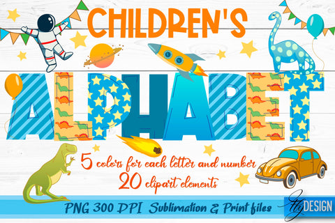 Sublimation Letters, Numbers & Cliparts| Children's Alphabet Sublimation Fly Design 