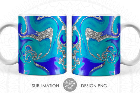 Sublimation mug design with fluid art and silver glitter SVG Artisan Craft SVG 