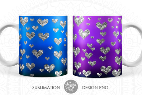 Sublimation mug designs silver glitter hearts SVG Artisan Craft SVG 