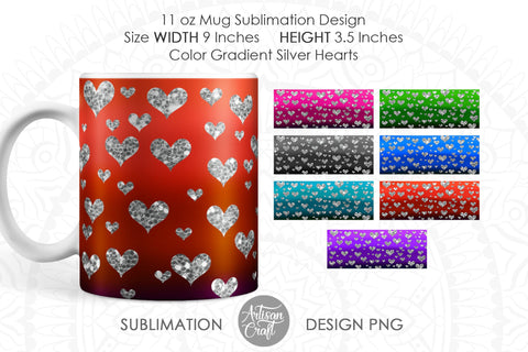 Sublimation mug designs silver glitter hearts SVG Artisan Craft SVG 