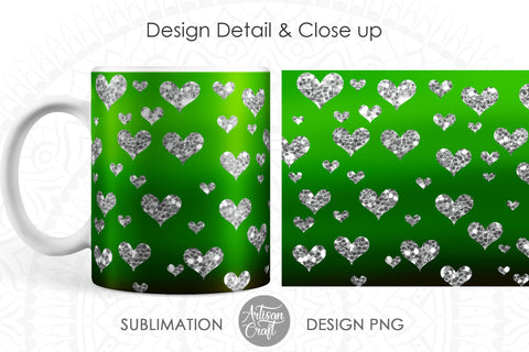 Sublimation mug designs silver glitter hearts SVG Artisan Craft SVG 