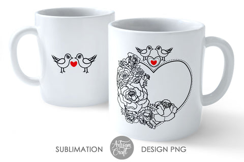 Sublimation mug templates, love birds, Heart of Roses SVG Artisan Craft SVG 