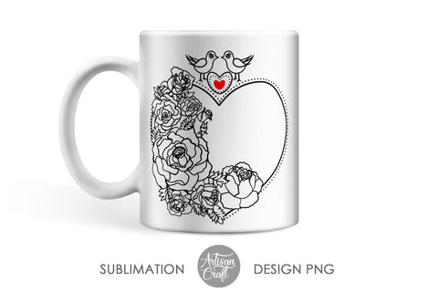 Sublimation mug templates, love birds, Heart of Roses SVG Artisan Craft SVG 
