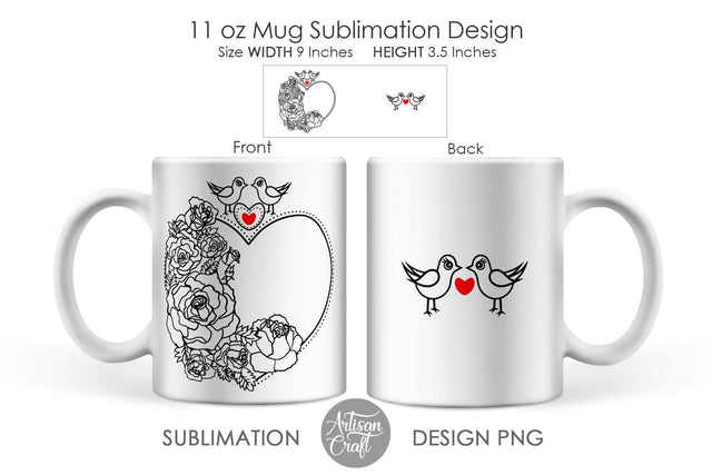 Sublimation mug templates, love birds, Heart of Roses SVG Artisan Craft SVG 