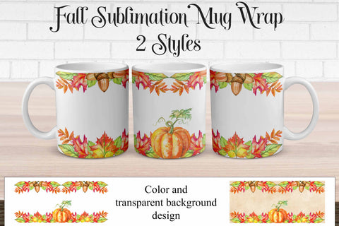 Sublimation Mug Wrap Fall Watercolor Pumpkin - 2 Designs Sublimation Digital Honeybee 