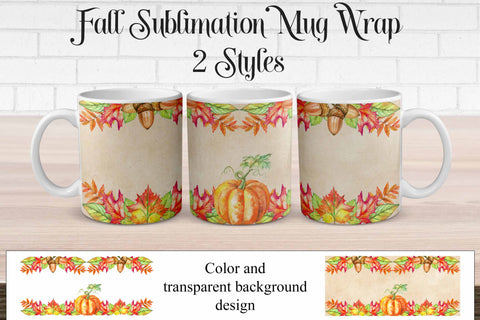 Sublimation Mug Wrap Fall Watercolor Pumpkin - 2 Designs Sublimation Digital Honeybee 