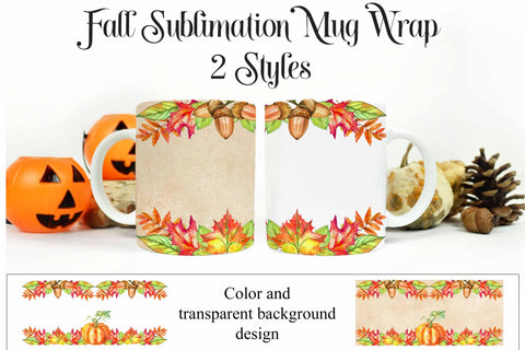 Sublimation Mug Wrap Fall Watercolor Pumpkin - 2 Designs Sublimation Digital Honeybee 