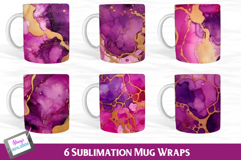 Sublimation Mug Wrap Patterns | Pink and Purple Alcohol Ink Sublimation Stacy's Digital Designs 