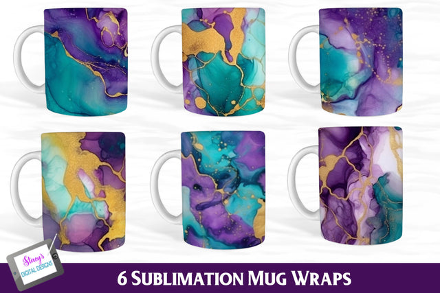 Sublimation Mug Wrap Patterns | Purple and Teal Alcohol Ink Sublimation Stacy's Digital Designs 