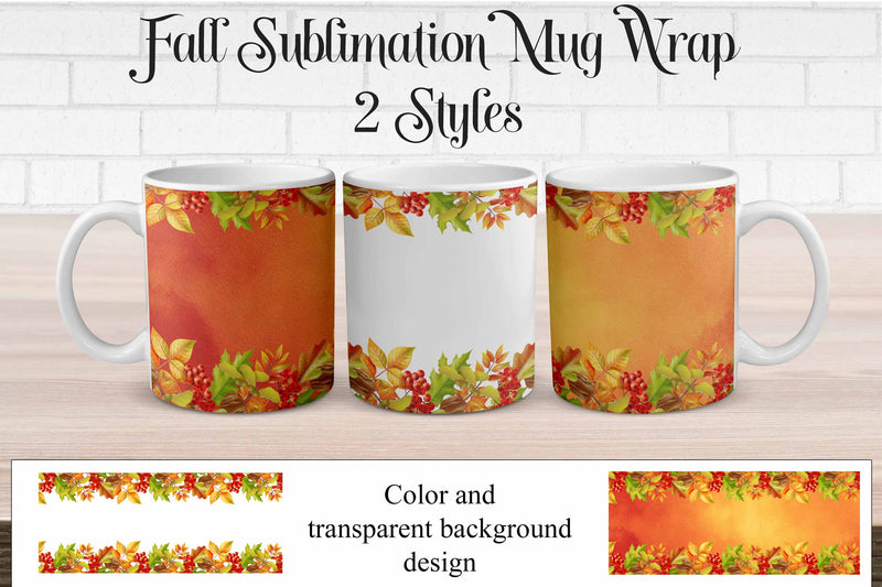 Sublimation Mug Wrap PNG Fall Leaf Design SVG Digital Honeybee 