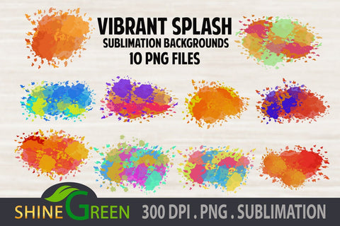 Sublimation Splash Background Bundle of 10 PNG Files Sublimation Shine Green Art 